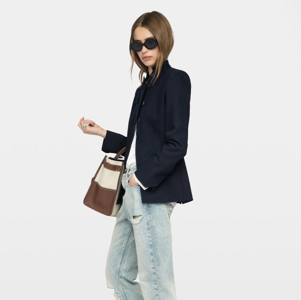 Big Sale! Zadig & Voltaire Verysa Navy Asymmetrical Blazer - Picture 4 of 11